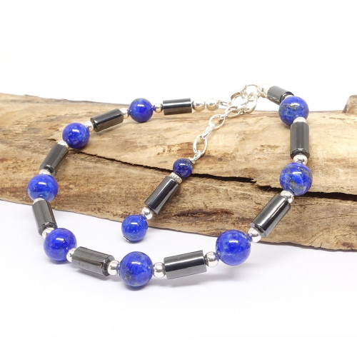 Pierres et Minéraux. Bracelet Perles Lapis Lazuli + Hématite + Citrine