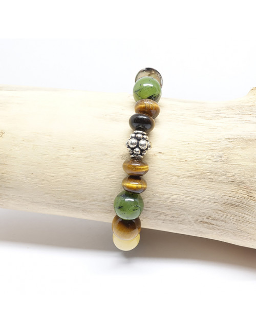 Bracelet extensible en PIERRE de jade, pyrite et calcite jaune