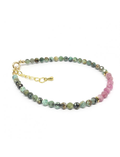 Chrysoprase et tourmaline rose facettées