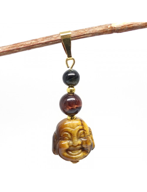 Les 3 "œils" bouddha en oeil de tigre, Pendentif création