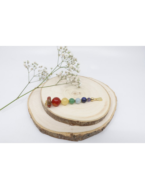 Pendentif 7 chakras sur chaîne plaqué or