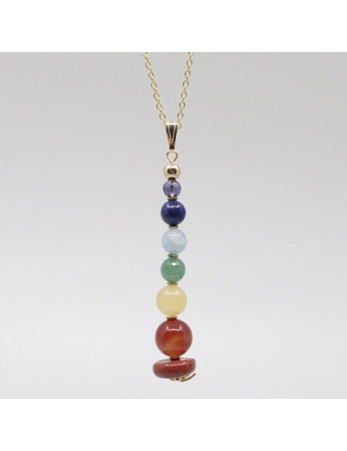 Pendentif 7 chakras sur chaîne plaqué or