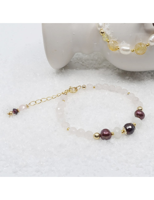 Quartz rose, biwa et grenat