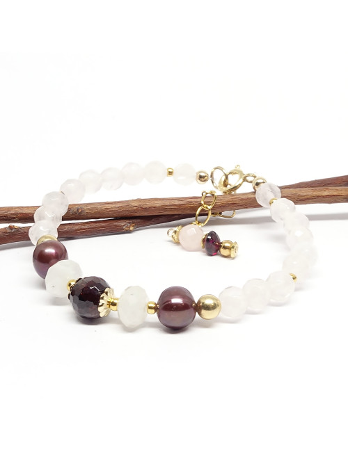 Quartz rose, biwa et grenat