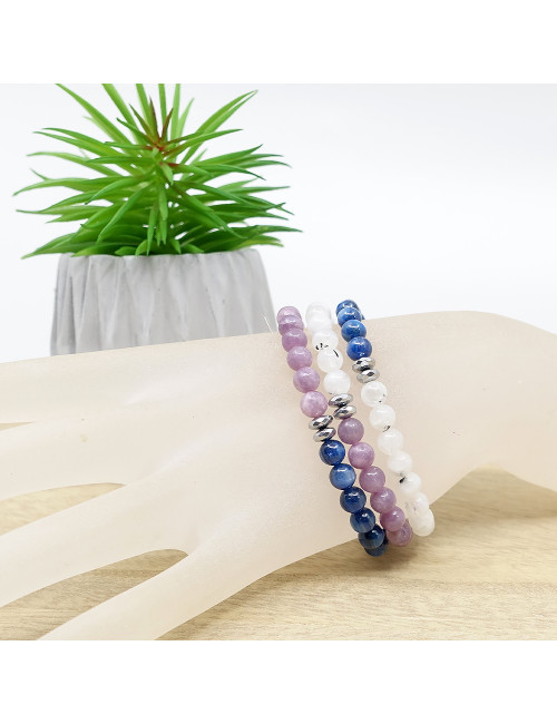 Cyanite, pierre de lune, lépidolite et hématite