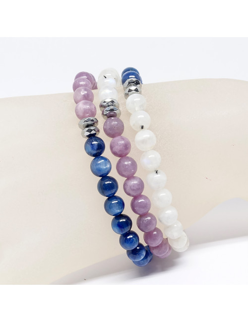 Cyanite, pierre de lune, lépidolite et hématite