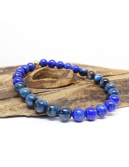 Lapis lazuli et cyanite 6 mm, Bracelet extensible