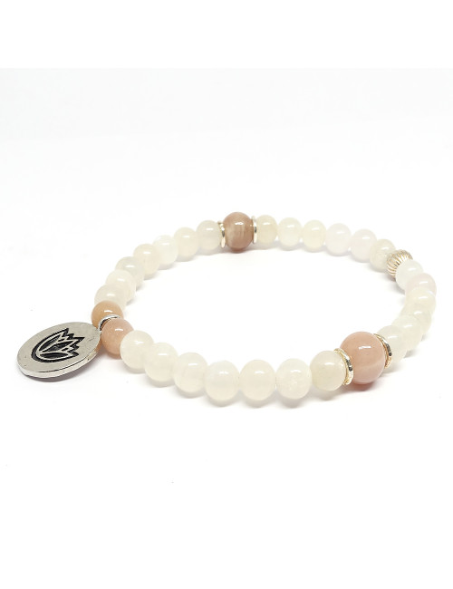 Pierre de lune et breloque lotus