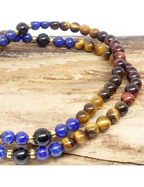 Les 3 oeils, tourmaline noire et lapis lazuli