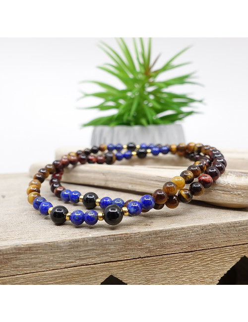 Les 3 oeils, tourmaline noire et lapis lazuli