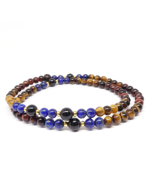 Les 3 oeils, tourmaline noire et lapis lazuli