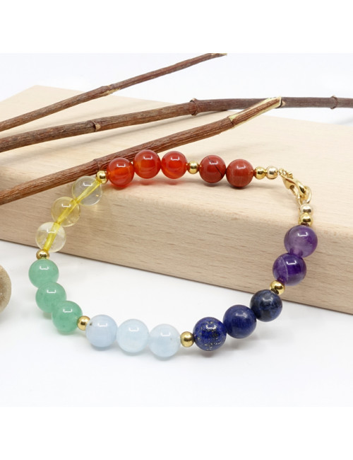 Bracelet en Pierres des 7 chakras et plaqué or
