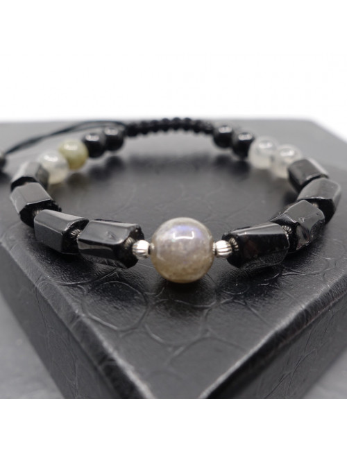 Bracelet homme en tourmaline noire et labradorite