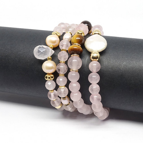 Quartz rose et perle biwa