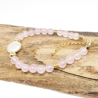 Quartz rose et perle biwa