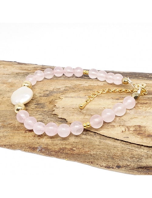 Quartz rose et perle biwa