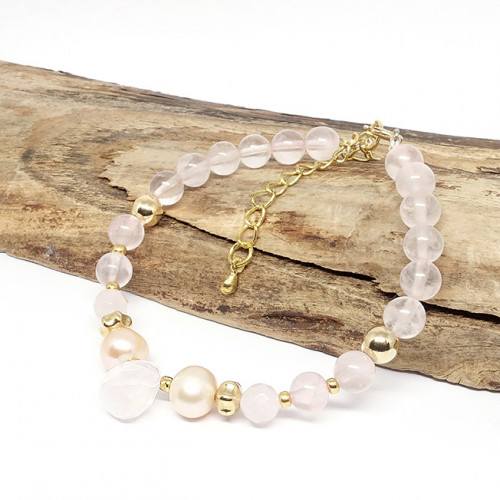 Quartz rose et perles biwa