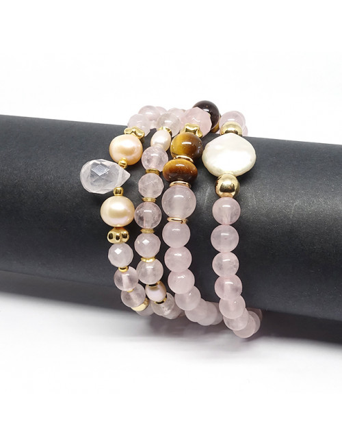 Quartz rose et perles biwa