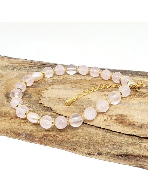 Quartz rose et perles biwa