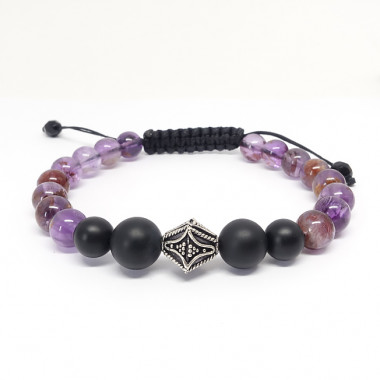 Bracelet homme en PIERRE Auralite et onyx mat