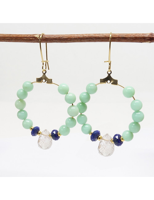 Chrysoprase, lapis lazuli facet et quartz rutilé