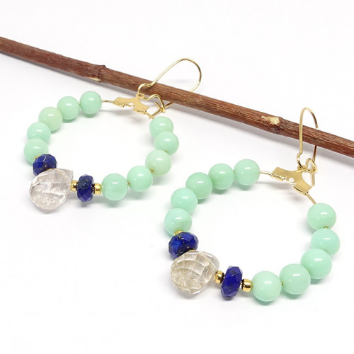 Chrysoprase, lapis lazuli facet et quartz rutilé