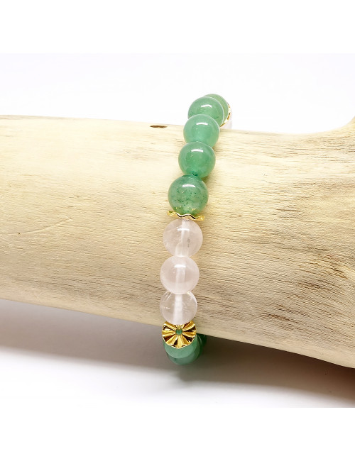 Bracelet extensible en PIERRE aventurine et quartz rose