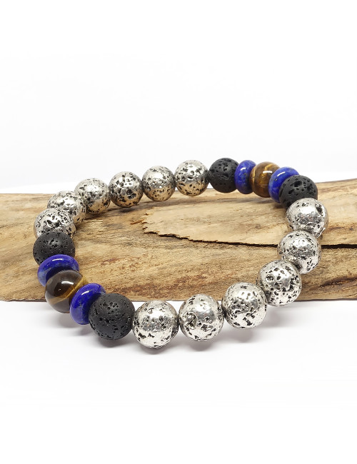 Lave argentée oeil de tigre et lapis lazuli