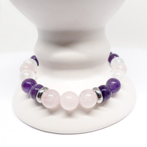 Améthyste, sélénite et quartz rose