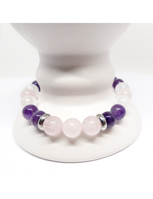 Améthyste, sélénite et quartz rose