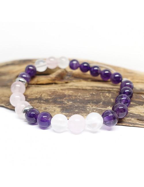 Améthyste, sélénite et quartz rose