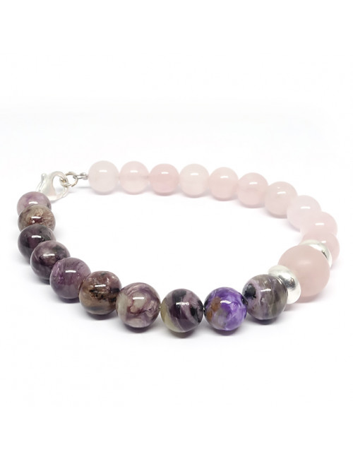 Charoïte, améthyste et quartz rose