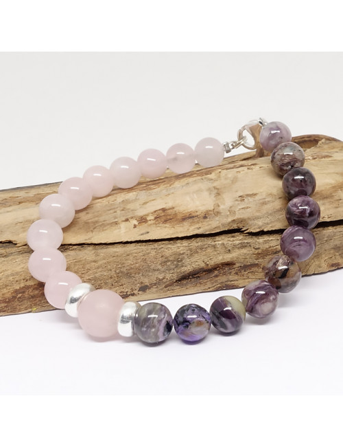 Charoïte, améthyste et quartz rose