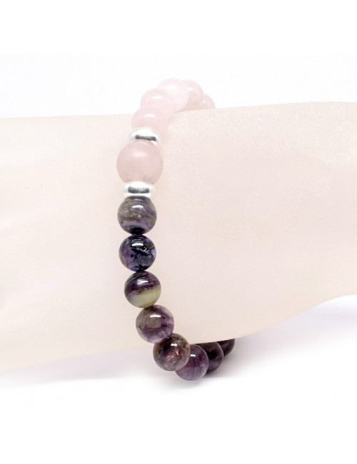 Charoïte, améthyste et quartz rose