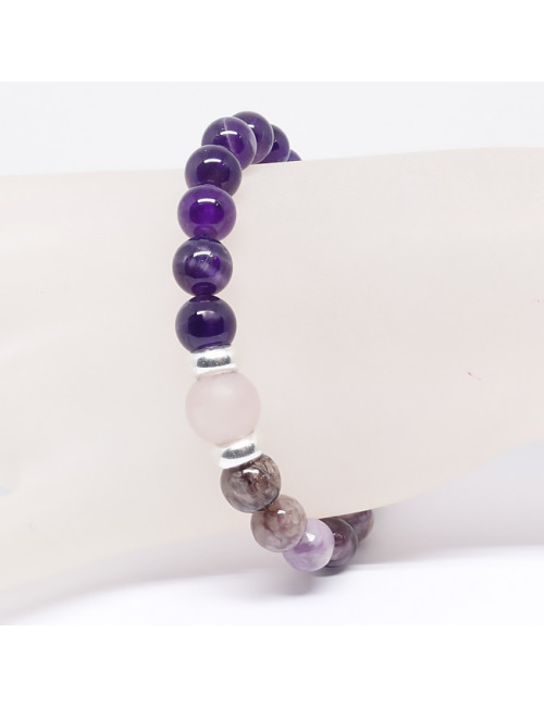 Charoïte, améthyste et quartz rose