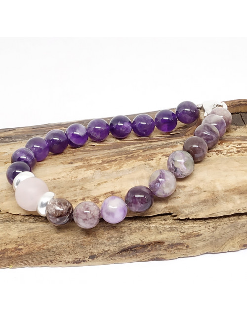 Charoïte, améthyste et quartz rose