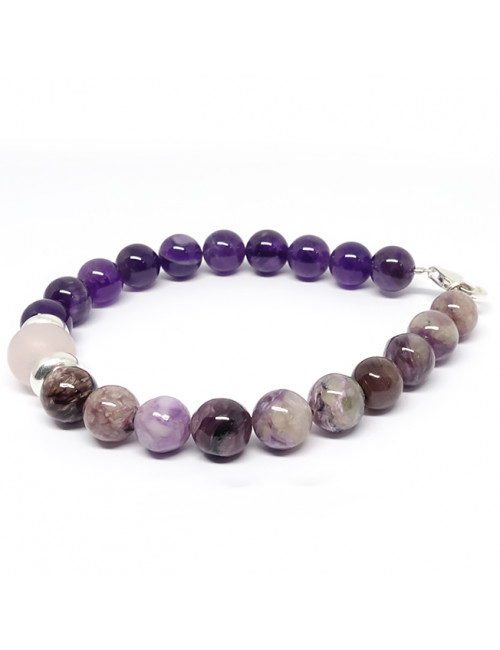 Charoïte, améthyste et quartz rose