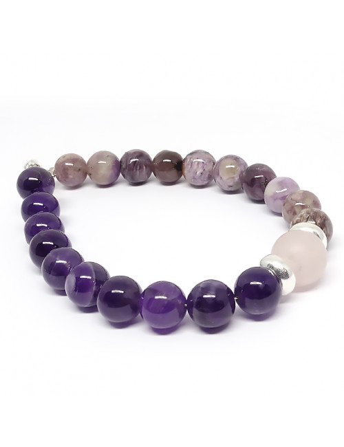 Bracelet harmonie en Charoïte, améthyste et quartz rose