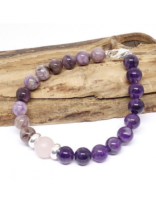 Charoïte, améthyste et quartz rose