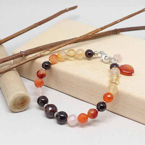 Cornaline, citrine, grenat et quartz rose