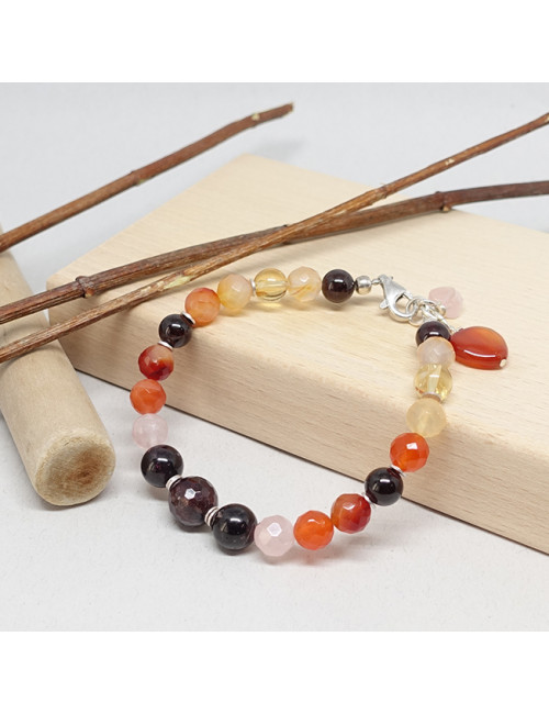 Cornaline, citrine, grenat et quartz rose