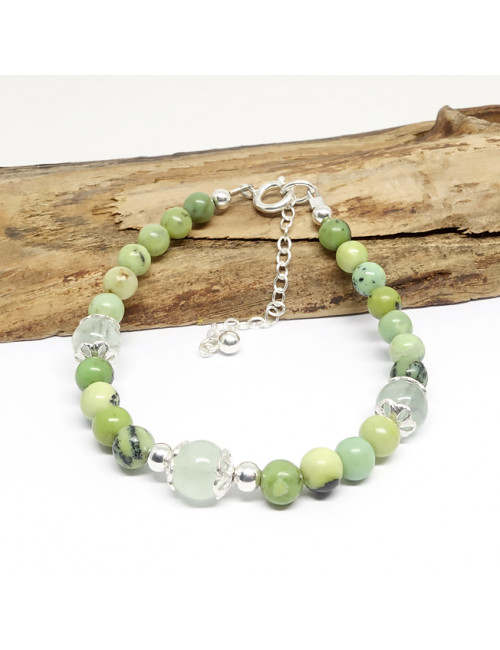 Bracelet création en pierre de chrysoprase et de fluorite verte,