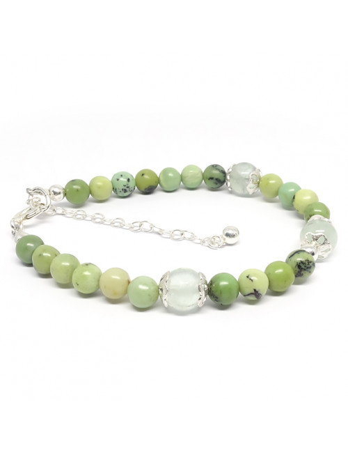 Bracelet création en pierre de chrysoprase et de fluorite verte,