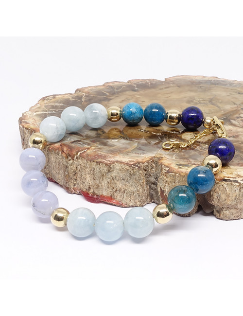 Lapis Lazuli, aigue-marine, apatite et calcédoine