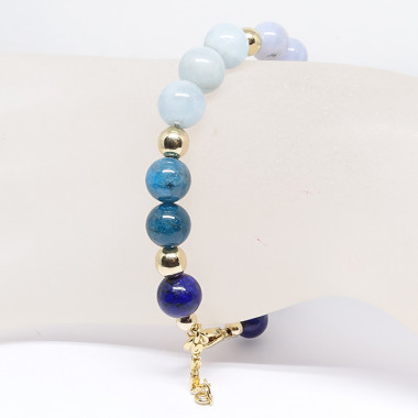 Lapis Lazuli, aigue-marine, apatite et calcédoine