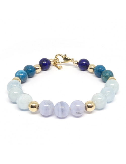 Lapis Lazuli, aigue-marine, apatite et calcédoine