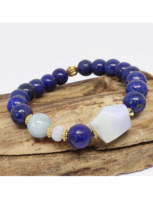 Lapis lazuli, calcédoine et aigue-marine
