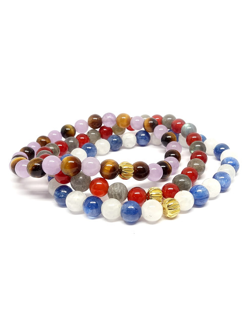 Bracelet extensible en PIERRE oeil de tigre et améthyste lavande