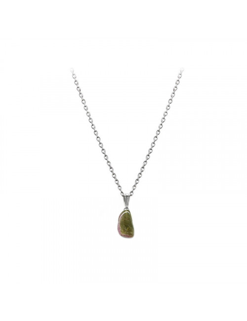 Tourmaline melon d'eau roulée montée en pendentif sur chaîne