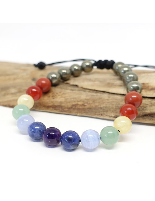 Bracelet pour Homme en PIERRE pyrite et pierres des 7 chakras